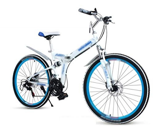 Folding Mountain Bike : Bicycle Folding Mountain Bike, 24Inch 21-speed Double Disc Brake Double Shock-absorbing Bicycle, Student Adult Bicycle Off-road Racing Touring Bike, Front and Rear Double Shock Absorption