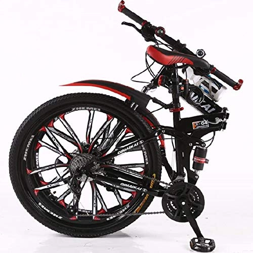 Folding Mountain Bike : Bicycle. Folding Mountain Bikes, Suspended Three-pole Folding Bikes. 21-speed Disc Brake Front Beam Package. Non-slip, White And Black. (Color : Black, Size : 26 inches)