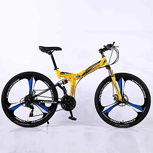 Folding Mountain Bike : Bicycle Mountain Bike 27 Speed Steel High-Carbon Steel 24 Inches 3-Spoke Wheels Dual Suspension Folding Bike for Commuter City, Yellow, 27speed