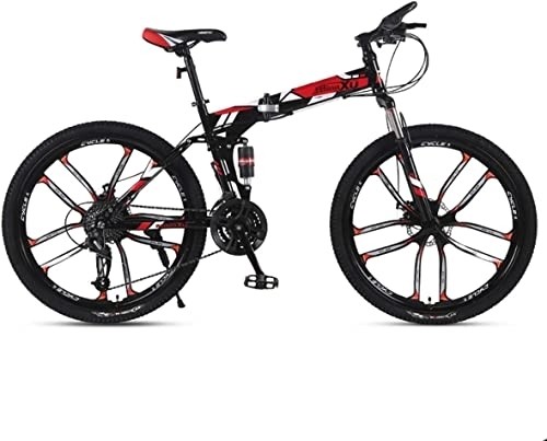 Folding Mountain Bike : Bicycle, Mountain Bike Child Bicycles 21 / 24 / 27 Speed Steel Frame 26 Inches 10-Spoke Wheels Suspension Folding Bike, Red, 21speed