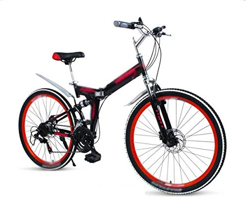 Folding Mountain Bike : Bicycle Mountain Folding Bike Women and Men, 26Inch 21-speed Double Disc Brake Double Shock-absorbing Bicycle, Student Adult Bicycle Off-road Racing Touring Bike, Front and Rear Double Sh