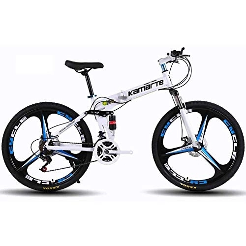 Folding Mountain Bike : Bicycle Unisex Mountain Bike, 24 Speed Dual Suspension Folding Bike, with 26 Inch 3-Spoke Wheels and Double Disc Brake, White, 27speed
