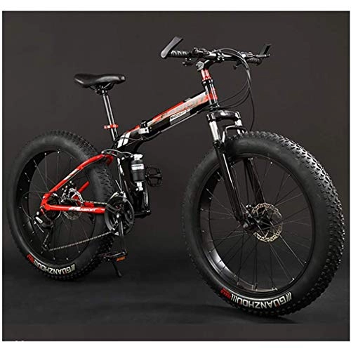 Folding Mountain Bike : BicycleFoldable Frame Fat Tire Dual-Suspension Mountain Bicycle, Adult Mountain Bikes, High-Carbon Steel Frame, All Terrain Mountain Bike, 26Inch Red, 7 Speed, B, 26Inch 30 speed