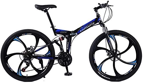 Folding Mountain Bike : Bike 21 / 24 / 27 speed Folded Mountain 24 / 26 inch 6 knife wheel Carbon Steel Double Disc Brake Sport Bicycles Mountain Bicycle 0722 (Color : 26inch, Size : 24speed)
