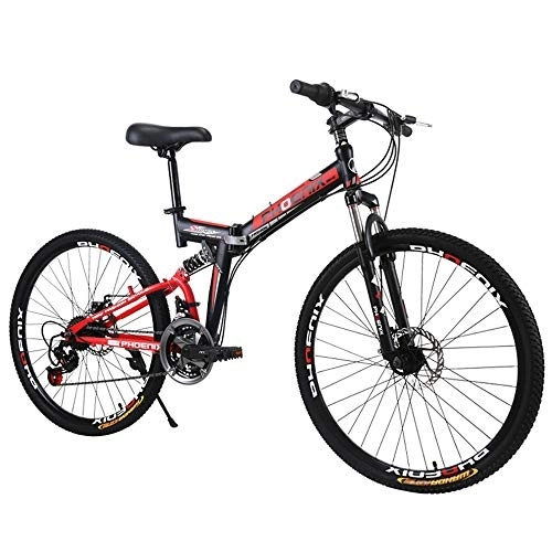 Folding Mountain Bike : Bike 26 Inch 24 Speed Folding Mountain Double Shock Absorption Double Disc Brake Variable Speed Bicycle Adult City Men And Women Racing Car Road Vehicles Black Red