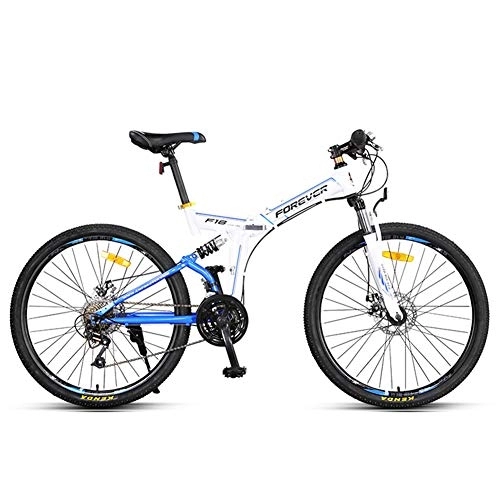 Folding Mountain Bike : Bike 26 Inch 24 Speed Folding Mountain Front And Rear Shock Absorption Adult Bicycle Double Disc Brake Men And Women Leisure Car Student Variable Speed Bicycle Soft Tail SUV White Green