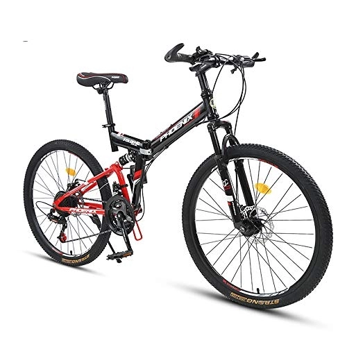 Folding Mountain Bike : Bike 26 Inch Folding Mountain Men's And Women's Front And Rear Double Shock Absorption Bicycle 24 Speed Adult Double Disc Brake Mountain Bicycles Eight Piece Positioning Tarun Black Red
