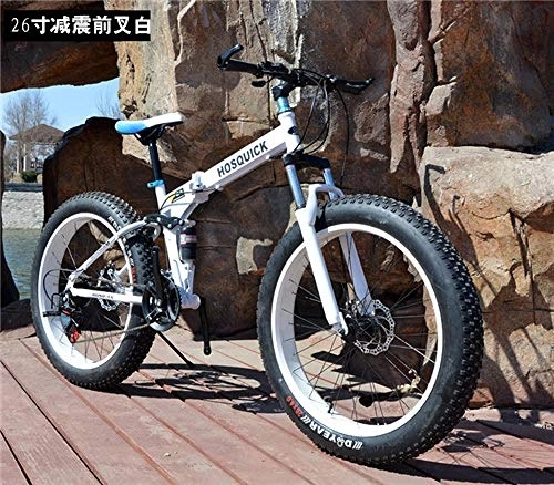 Folding Mountain Bike : Bike Bike Mountain Bikes Exercise Bike for Home Bike Male and Female Bicycles Wide Fat tire Downhill Mountain Beach Snow Bicycle Outdoor Sport 20 / 26 inch 27 Speed Folding Bike-White_20 inch