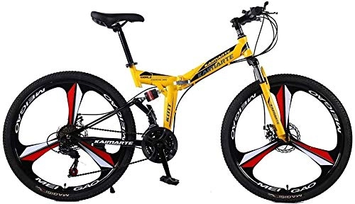 Folding Mountain Bike : Bike Folding Bicycle Mountain Carbon Steel Mountain Bicycle Disc Double Exercise Brake Adult 24 And 26 Inch Knife High 0724 (Color : Yellow, Size : 24inch24speed)