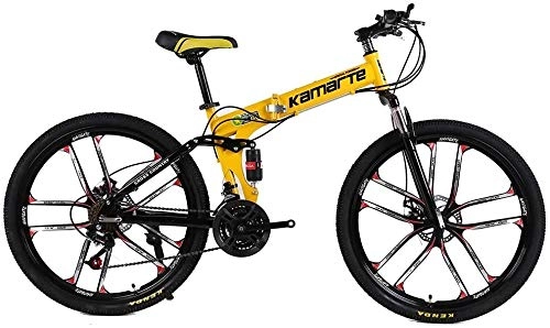 Folding Mountain Bike : Bike Folding Mountain 24 / 26 Inch Bicycle 21 / 24 / 27 Speed With Double Suspension Double Disc Brakes For Adult 0725 (Color : Yellow, Size : 24 inch24 speed)