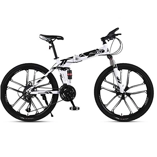 Folding Mountain Bike : Bike Folding Mountain Adult Off-road Variable Speed Racing Car Men And Women Student Bicycle 26 Inch 21 Speed Dust-proof Rear Shock Front And Rear Dual Disc Brakes White Black Blue Red
