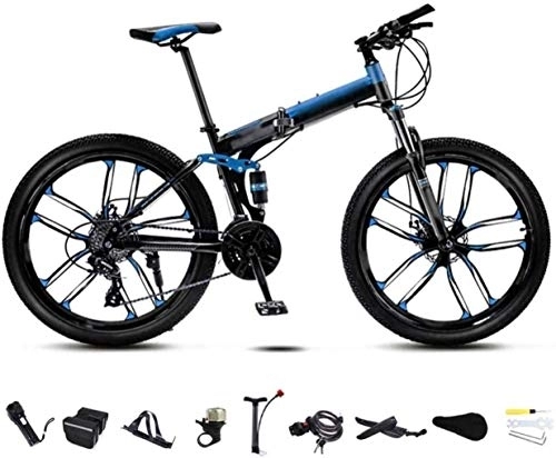 Folding Mountain Bike : Bikes 24-26 inch MTB Bicycle, Unisex Folding Commuter Bike, 30-Speed Gears Foldable Bicycle Bike, Double Disc Brake / Blue / C Wheel / 24' 5-27 fengong