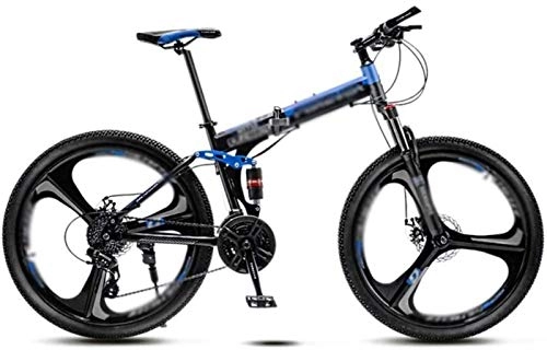 Folding Mountain Bike : BMX 21-speed Mountain Folding Bike, Flying Wheel Variable-speed Off-road Mountain Bike, Double Shock-absorbing 3-knife Wheels Student MTB Racing 7-2 ( Color : Black Blue , Size : 24 Inches )