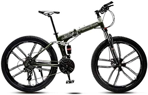 Folding Mountain Bike : BMX Mountain Folding Bike Unisex, 24" 24-speed Variable-speed Bike, Double Shock-absorbing 10-knife Wheels Student MTB Racing, Road / Flat Ground 7-14 (Color : Army Green, Size : 24 speed)