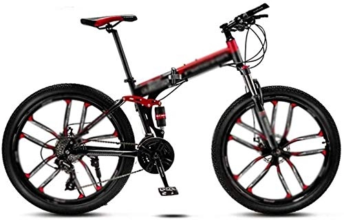 Folding Mountain Bike : BMX Mountain Folding Bike Unisex, 24" 24-speed Variable-speed Bike, Double Shock-absorbing 10-knife Wheels Student MTB Racing, Road / Flat Ground 7-14 (Color : Black Red, Size : 24 speed)