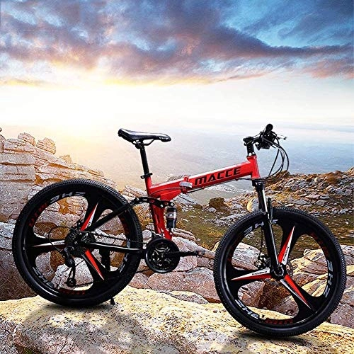 Folding Mountain Bike : BXWT Folding Mountain Bike, Snowmobile Beach Bikes, Dual Disc Brake Bikes, 24 Inch Aluminum Alloy Rims, (Color : Black, Size : 21 Speed)