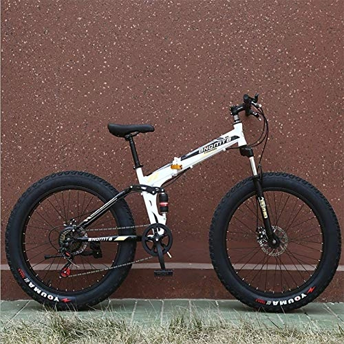 Folding Mountain Bike : Cacoffay Folding Double Shock absorption Disc brake With More variable speed Mountain bike 26 inch 4.0 Wide wheel Fat Tire Mountain bike bicycle Adult, 26in, D