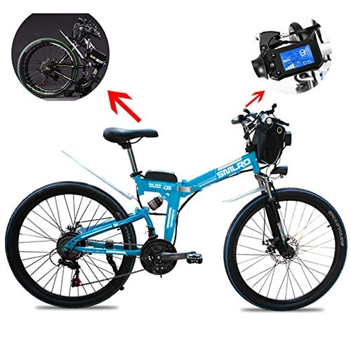 Folding Mountain Bike : canoy Electric Bike Mountain E-bike 26 Inches Folding Fat Tire Snow Bike Moped Bicycle Blue