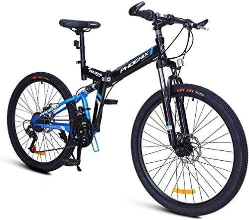 Folding Mountain Bike : Ceiling Pendant Adult-bcycles BMX Mountain Bicycle, 24" 26" Folding Bike Front And Rear Double Shock Absorber Bicycle, 24 Speed Adult Dual Disc Brake Mountain Bike (Color : Blue, Size : 24 inches)