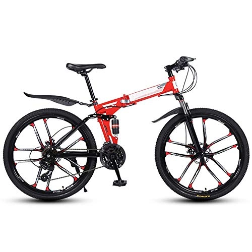 Folding Mountain Bike : CENPEN Outdoor sports Adult Mountain Bike 26" Full Suspension 21 Speed Mens Womans Folding Mountain Bike Bicycle High Carbon Steel Frames with Double Shock Absorber (Color : Red)