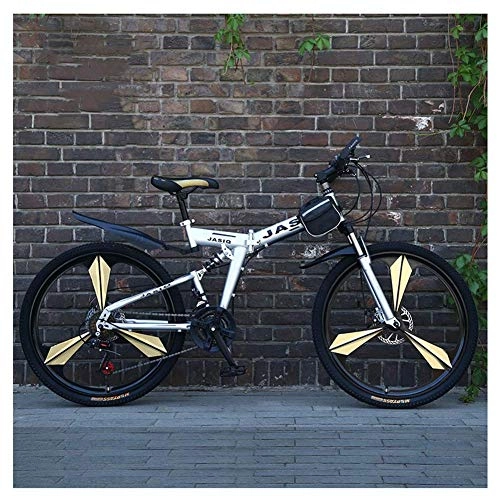 Folding Mountain Bike : CENPEN Outdoor sports Folding Mountain Bike Bicycle Adult Men's Variable Speed OffRoad Double Shock Absorption High Carbon Steel Frame Soft Tail 26 Inch 24 Speed (Color : Silver)