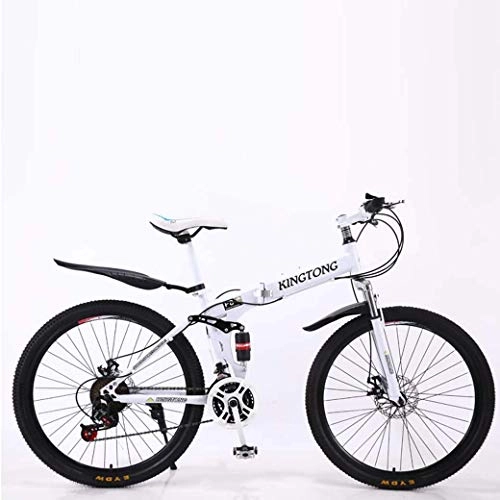 Folding Mountain Bike : Chenbz Mountain Bike Folding Bikes, 24Speed Double Disc Brake Full Suspension AntiSlip, Lightweight Aluminum Frame, Suspension Fork, Multiple Colors24 Inch / 26 Inch (Color : White1, Size : 24 inch)
