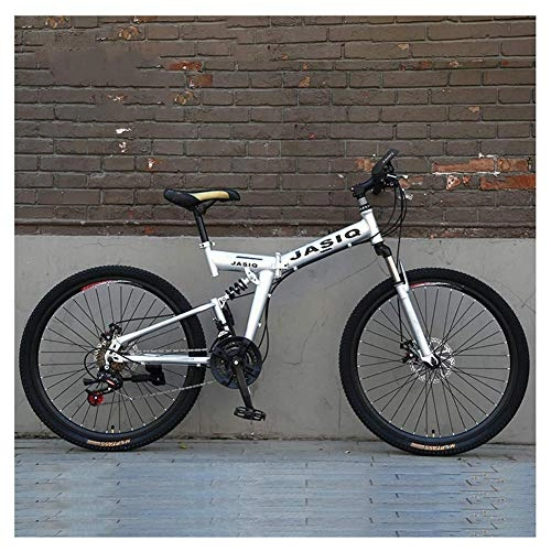 Folding Mountain Bike : Chenbz Outdoor sports 26 Inch Mountain Bike High Carbon Steel Folding Bicycle with 24 Speeds Disc Brake Dual Suspension Urban Commuter City Bicycle (Color : Silver)