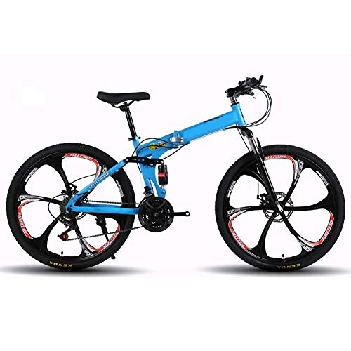 Folding Mountain Bike : Chenbz Outdoor sports 26Inch Mountain Bike, Folding Bicycles, Full Suspension And Dual Disc Brake, Carbon Steel Frame 27Speed Bike (Color : Blue)