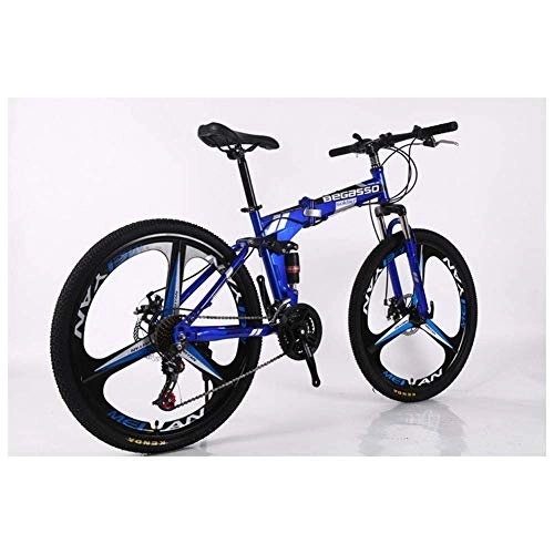 Folding Mountain Bike : Chenbz Outdoor sports Mountain Bike 26 Inches 3 Spoke Wheels Full Suspension Folding Bike 2130 Speeds MTB Bicycle with Dual Disc Brakes (Color : Blue, Size : 24 Speed)