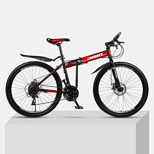 Folding Mountain Bike : Chengke Yipin Mountain bike 24 inch collapsible high carbon steel frame double disc brakes unisex student mountain bike-red_24 speed