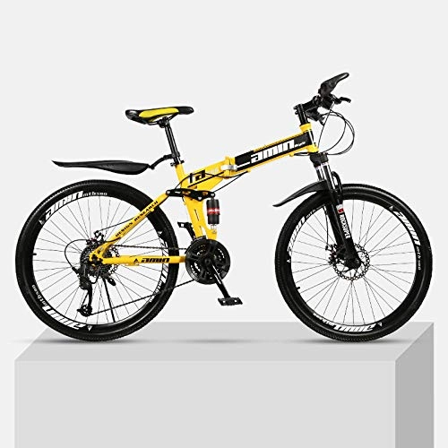 Folding Mountain Bike : Chengke Yipin Mountain bike 24 inch collapsible high carbon steel frame double shock absorption variable speed male and female students off-road bicycle-yellow_24 speed