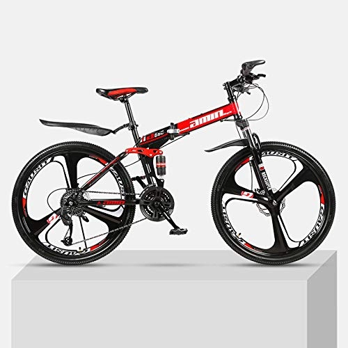 Folding Mountain Bike : Chengke Yipin Mountain bike 24 inch one wheel foldable high carbon steel frame double shock absorption speed male and female students mountain bike-red_30 speed