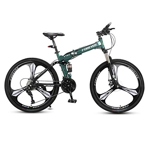 Folding Mountain Bike : Chengke Yipin Mountain bike bicycle Foldable high carbon steel frame 26 inch One wheel Adult speed change bicycle Male and female students off-road bicycle-green_27 speed