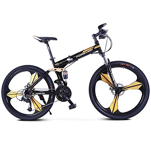 Folding Mountain Bike : CHEZI Folding Bicycle Mountain Bike Shift Bicycle Shock Absorber Front and Rear Bicycle for Men and Women 27 Speed 26 Inches