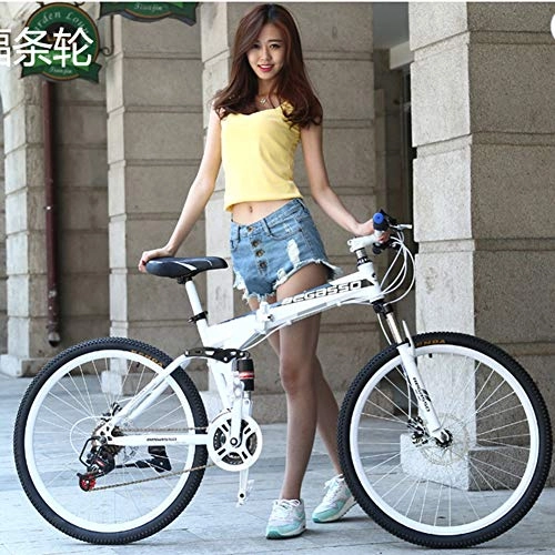 Folding Mountain Bike : CHJ Folding Mountain Bike 26 Inch 24 Inch Outdoor Bike 24 Speed Full Shock Absorber Mountain Bike Sports Men And Women Adult Commuter Anti-Skid Bicycle, White, 26 inches