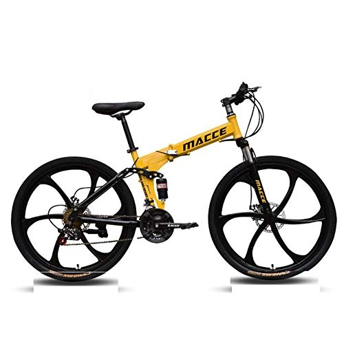 Folding Mountain Bike : CHJ Folding Mountain Bike, Double Suspension Disc Brake, 21 / 24 / 27 Speed, Six-Blade Integrated Wheels, 26-Inch Variable Speed Bike, 26 inch, 24 speed