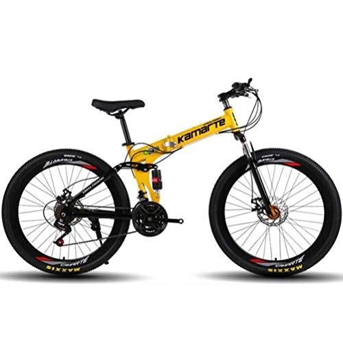 Folding Mountain Bike : City Road Bicycle 26 Inch Wheel Mens MTB, 24 Speed Dual Suspension Mountain Bikes Yellow