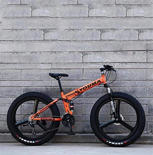 Folding Mountain Bike : CLOTHES Commuter City Road Bike Adult Fat Tire Foldable Mountain Bike, Mens Snow Bikes, Double Disc Brake Beach Cruiser Bicycle, 24 Inch Magnesium Alloy Integrated Wheels Unisex