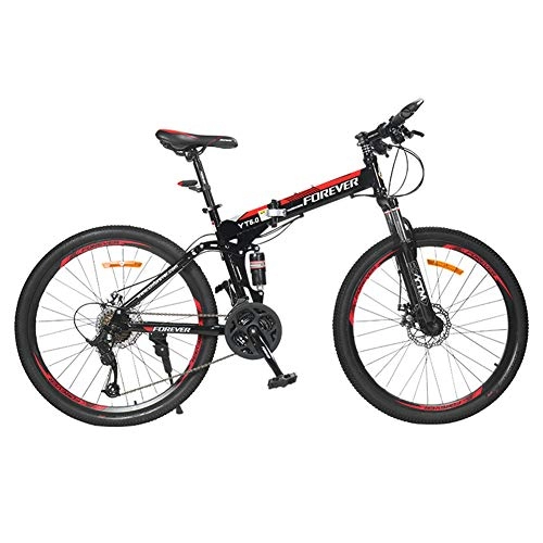Folding Mountain Bike : CN Cover Folding Mountain Bike, 26-Inch Lightweight Off-Road Bike with Double Suspension Design and Micro-Transition System Portable Variable Speed Double Shock Absorption Bicycle, Black
