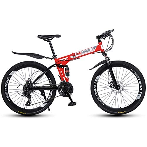 Folding Mountain Bike : Comfortable Breathable Soft Handlebar Bike, ERGONOMIC DESIGN Adjustable Saddle Bike, 34.1 Inch 21 Speed Double Disc Brake Mountain Bikes-Red 34.1 inch.21 speed