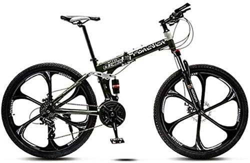 Folding Mountain Bike : Commuter City Road Bike Adult Folding Mountain Bike, 26 Inch Wheels, High Carbon Steel Off Road Bicycles, 21 / 24 / 27 Speed Bicycle Full Suspension MTB, Dual Disc Brakes Mountain Bicycle Unisex