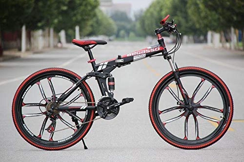 Folding Mountain Bike : Convenient Foldable Ultra-Lightweight Mountain Bike 4-Variable Speeds Dual Brake Folding Bicycle For Student Man And Women Adult Bike (Color : Black 10 blade, Size : 30)