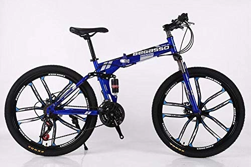 Folding Mountain Bike : Convenient Foldable Ultra-Lightweight Mountain Bike 4-Variable Speeds Dual Brake Folding Bicycle For Student Man And Women Adult Bike (Color : Blue 10 blade, Size : 24)