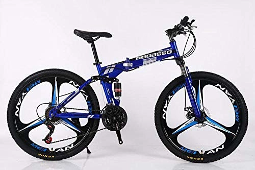 Folding Mountain Bike : Convenient Foldable Ultra-Lightweight Mountain Bike 4-Variable Speeds Dual Brake Folding Bicycle For Student Man And Women Adult Bike (Color : Blue 3 blade, Size : 27)