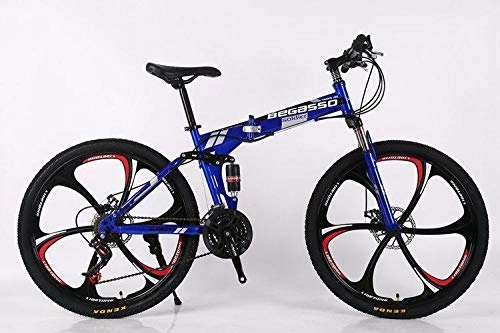 Folding Mountain Bike : Convenient Foldable Ultra-Lightweight Mountain Bike 4-Variable Speeds Dual Brake Folding Bicycle For Student Man And Women Adult Bike (Color : Blue 6 blade, Size : 27)