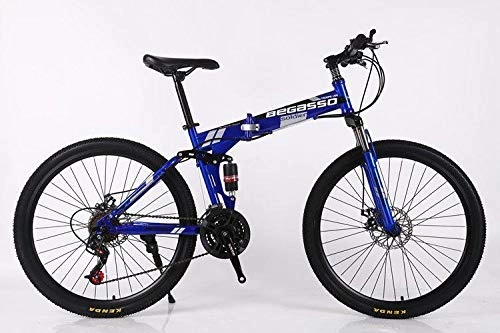 Folding Mountain Bike : Convenient Foldable Ultra-Lightweight Mountain Bike 4-Variable Speeds Dual Brake Folding Bicycle For Student Man And Women Adult Bike (Color : Blue, Size : 24)