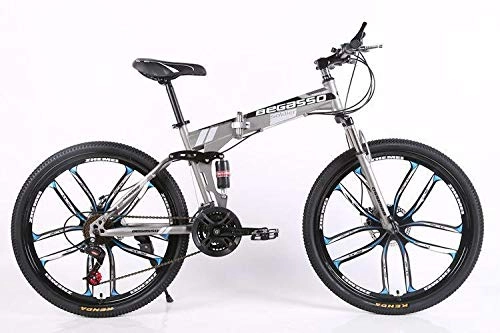 Folding Mountain Bike : Convenient Foldable Ultra-Lightweight Mountain Bike 4-Variable Speeds Dual Brake Folding Bicycle For Student Man And Women Adult Bike (Color : Gray 10 blade, Size : 24)