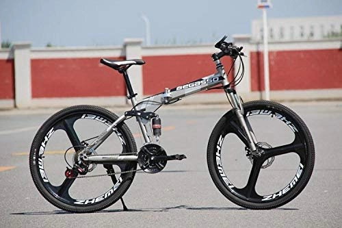 Folding Mountain Bike : Convenient Foldable Ultra-Lightweight Mountain Bike 4-Variable Speeds Dual Brake Folding Bicycle For Student Man And Women Adult Bike (Color : Gray 3 blade, Size : 24)