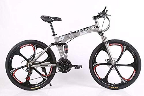 Folding Mountain Bike : Convenient Foldable Ultra-Lightweight Mountain Bike 4-Variable Speeds Dual Brake Folding Bicycle For Student Man And Women Adult Bike (Color : Gray 6 blade, Size : 27)