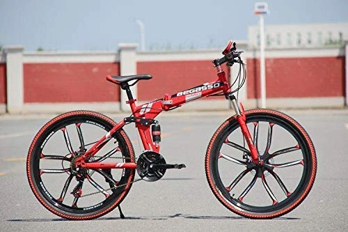 Folding Mountain Bike : Convenient Foldable Ultra-Lightweight Mountain Bike 4-Variable Speeds Dual Brake Folding Bicycle For Student Man And Women Adult Bike (Color : Red 10 blade, Size : 24)